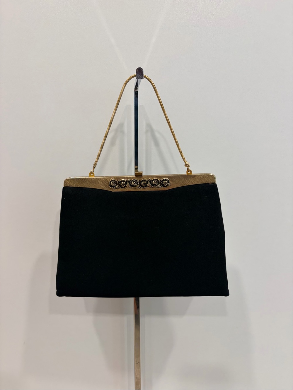 Vintage Bobbie Jerome Classic Black Evening Top-Handle Bag with Gold Hardware